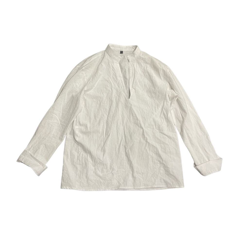 Gauzy Mandarin Collar Long Sleeve White Blouse SZ Large Relaxed Fit Casual Chic